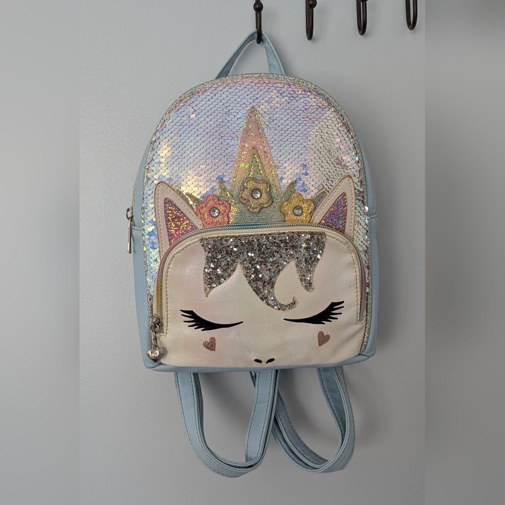 Unicorn Sequin Kids Backpack - Blue and Silver